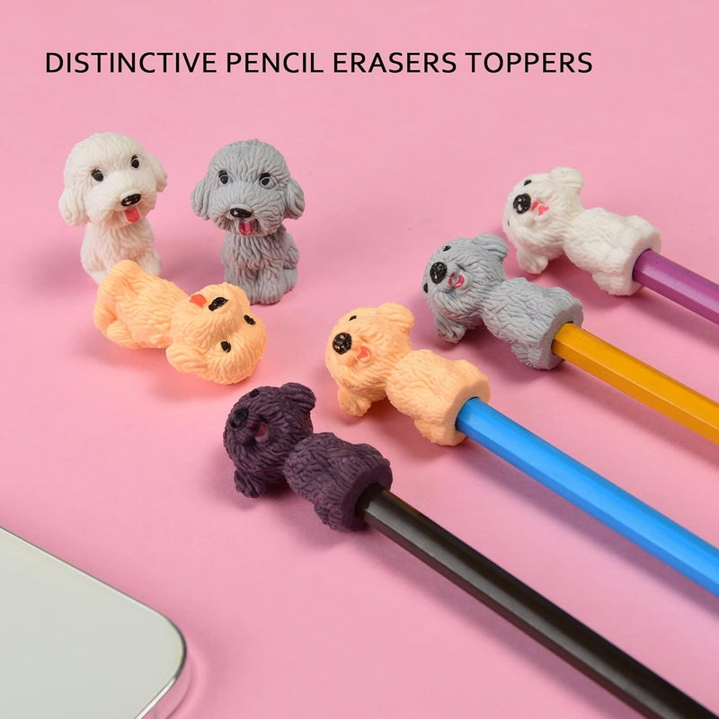 MGTECH 24 Pcs Animal Pencil Erasers Toppers,Pencil Top Erasers,3D Cute Dog Cap Easters Desk Pet Erasers for Kids - Image 3